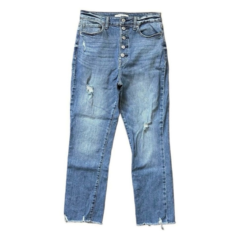 Eunina Ally Ultra High Rise Straight Crop Button Fly Blue Denim Size 7